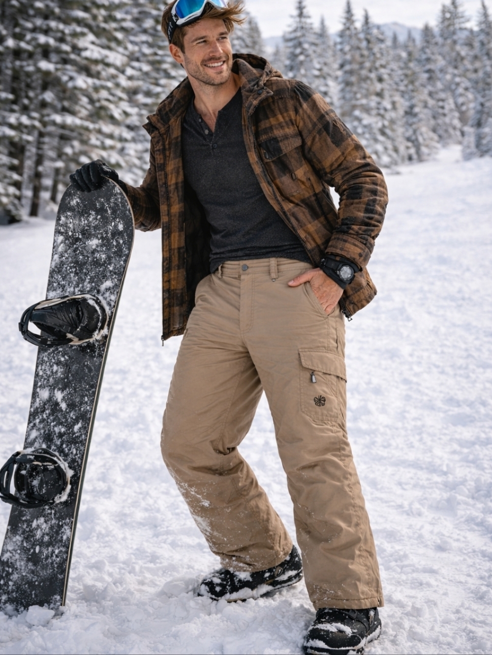 Body Glove Cargo Snow Pants Men’s Medium Tan Waterproof Insulated Ski Snowboard